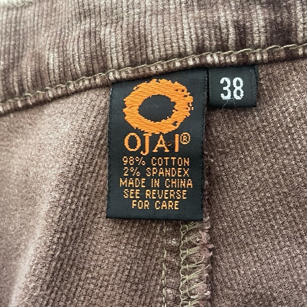 Ojai Women's Brown Corduroy Pants Size 38 Straight Leg Distressed Mini-Cords - Picture 6 of 9